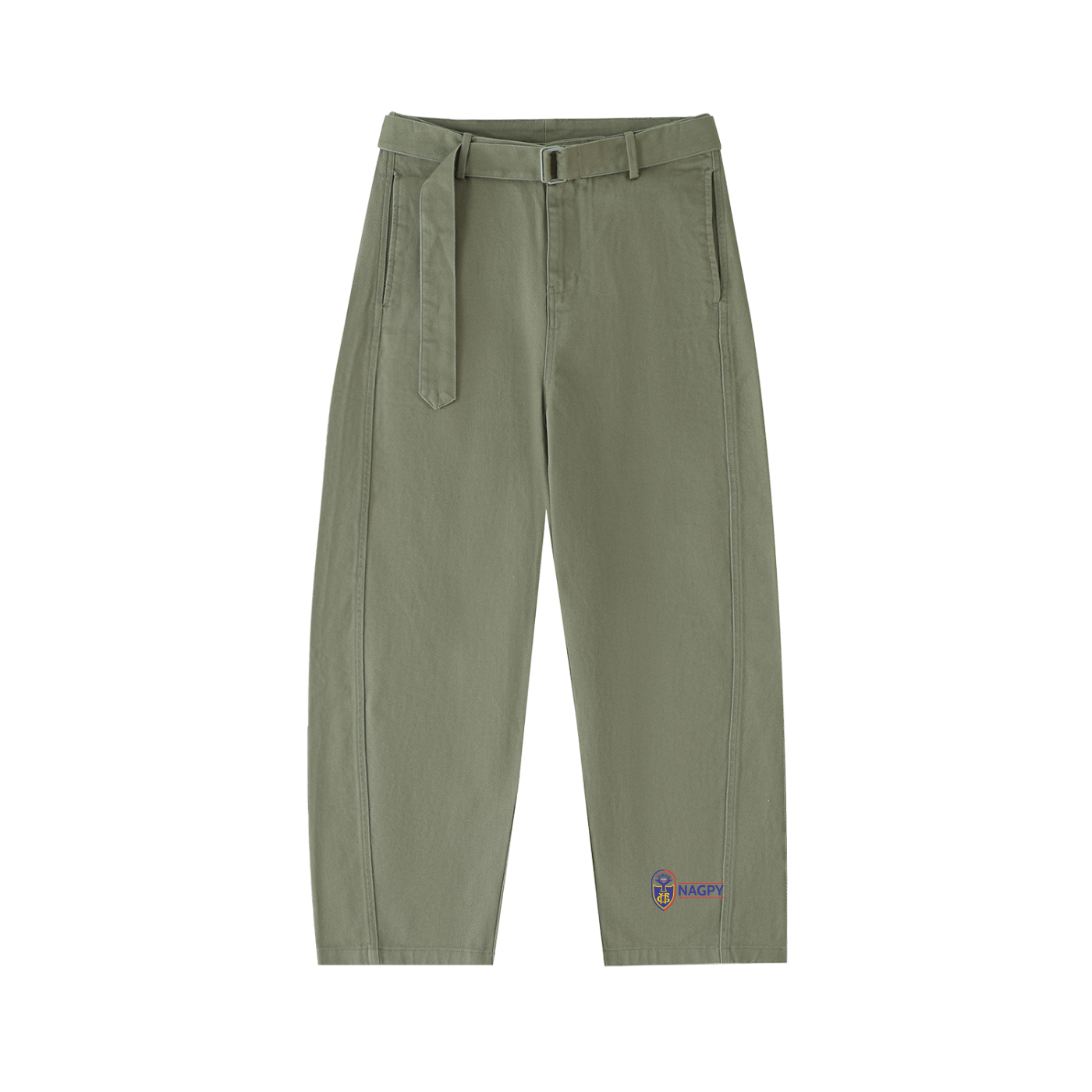 NAGPY Twisted-Seam Belted Curved-Blade Pants (TapStitch)