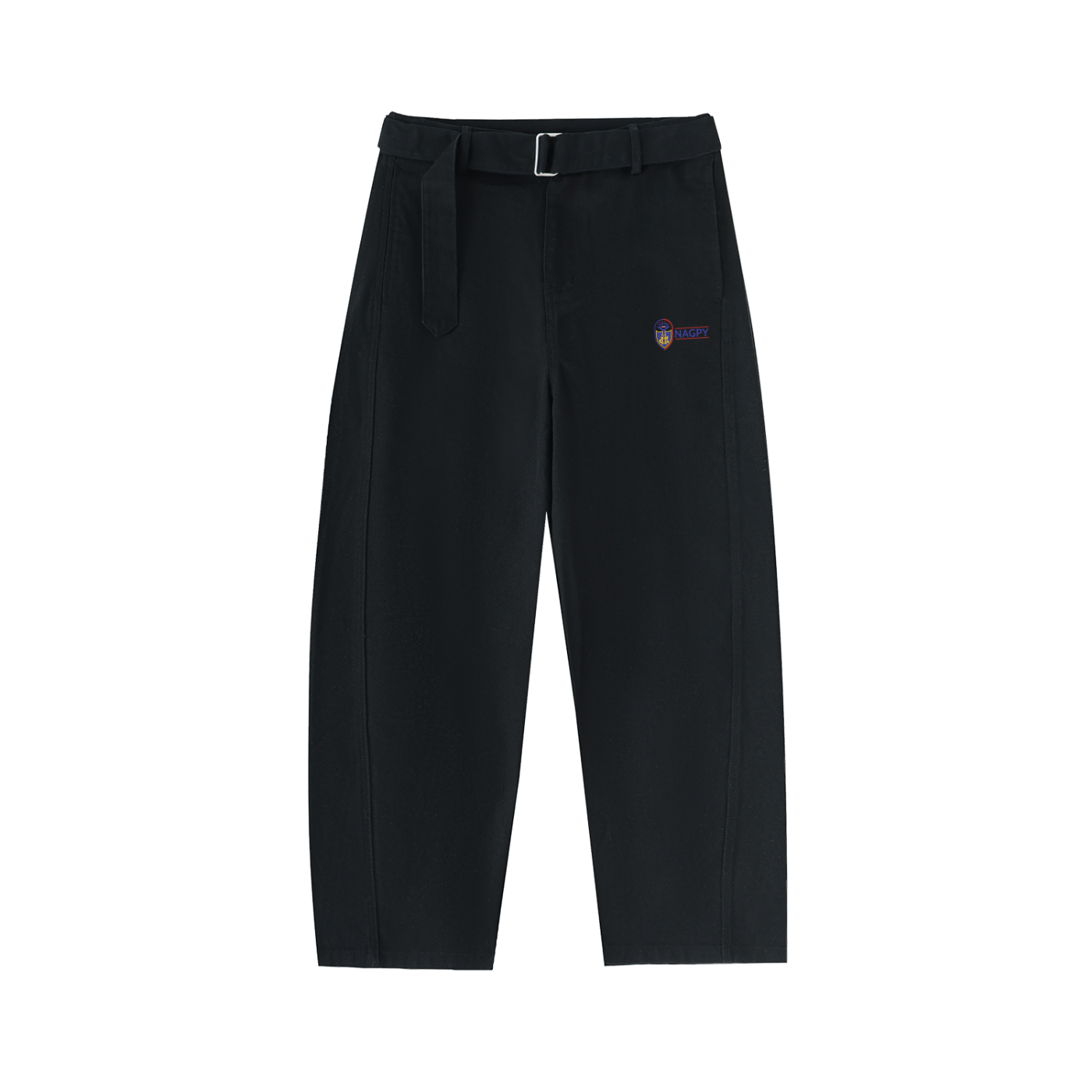 NAGPY Twisted-Seam Belted Curved-Blade Pants