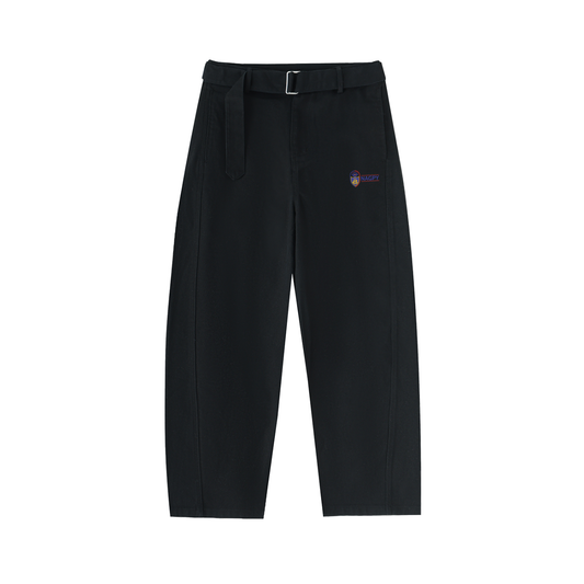 NAGPY Twisted-Seam Belted Curved-Blade Pants