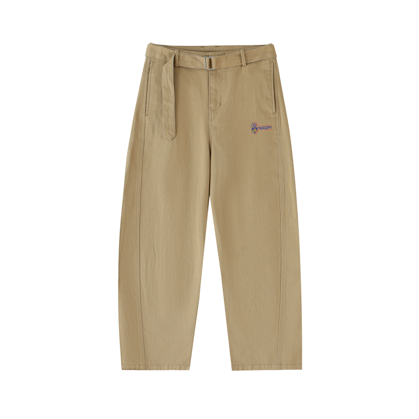 NAGPY Twisted-Seam Belted Curved-Blade Pants