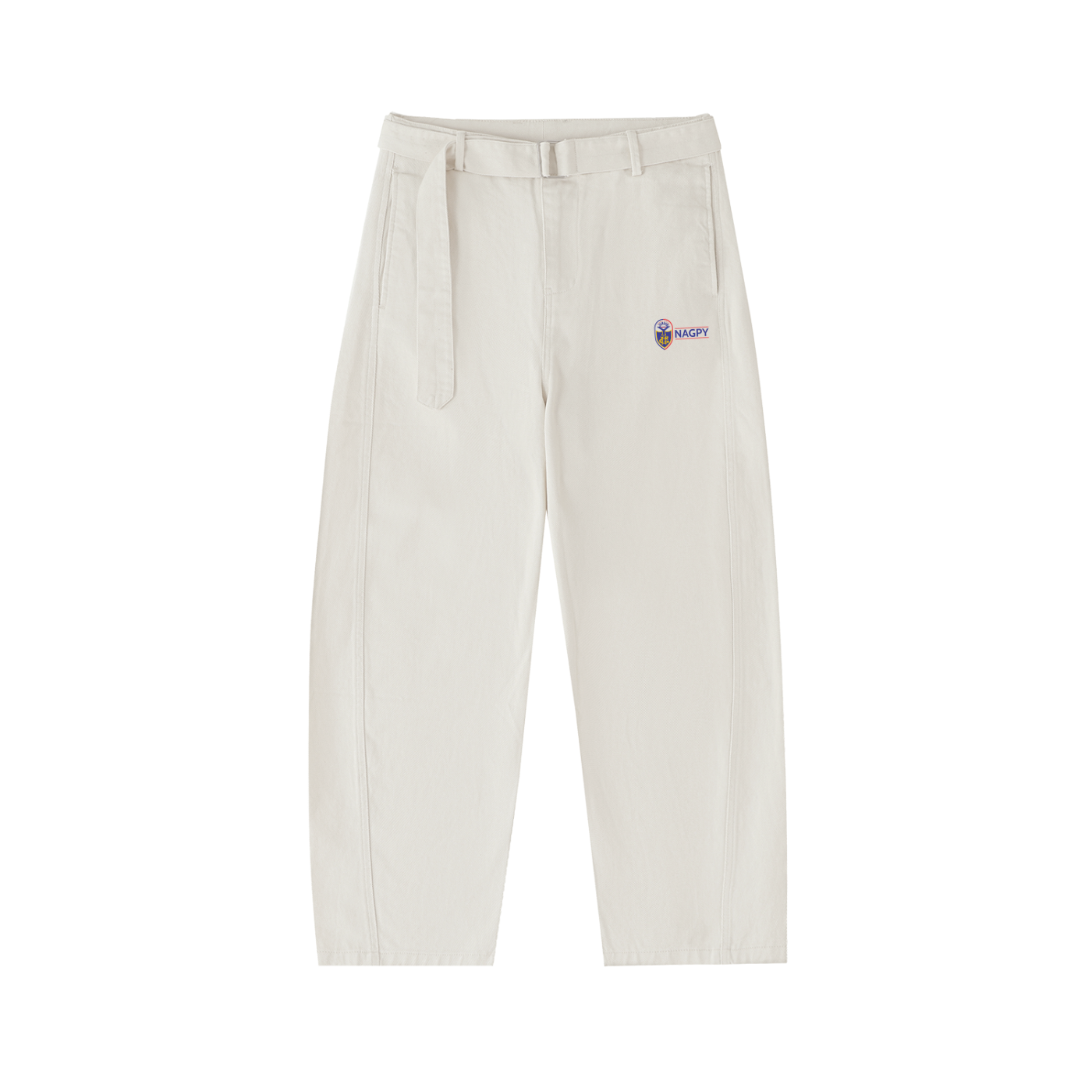 NAGPY Twisted-Seam Belted Curved-Blade Pants